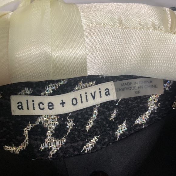 Alice + Olivia Black Lurex Tweed Kidman Box Crop Jacket Small black metallic - Picture 7 of 12